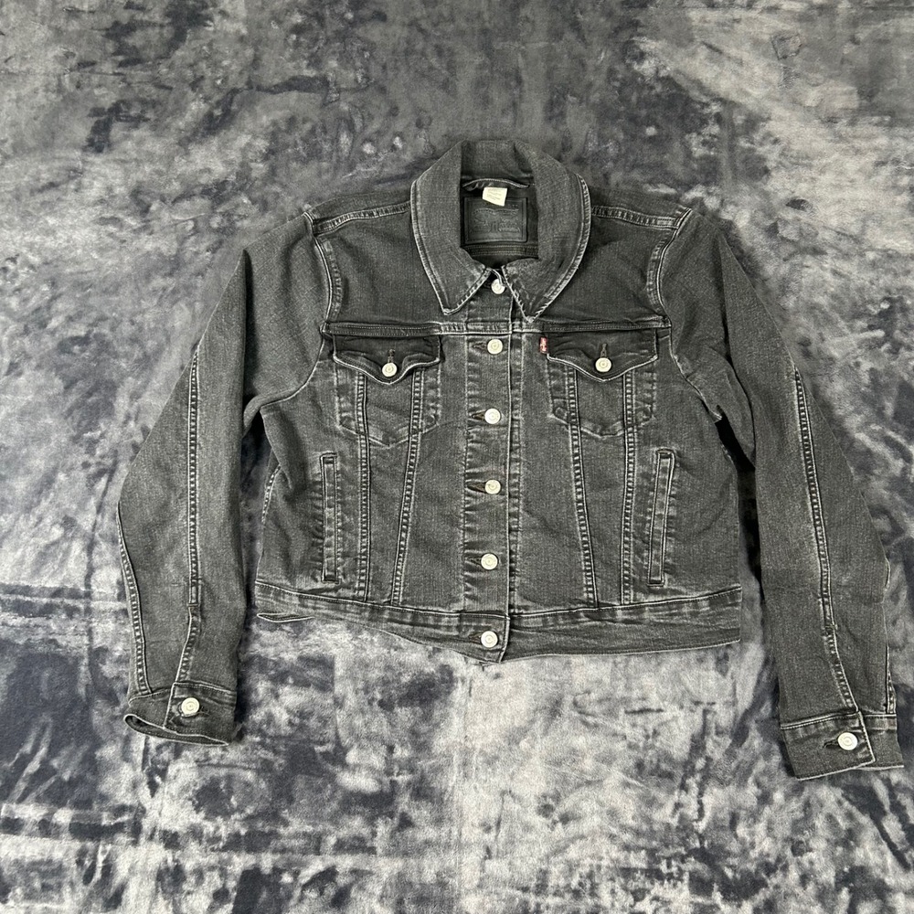 Levi's Original Trucker Jacket‎ Womens XL Black Denim Button Front 70270-0108